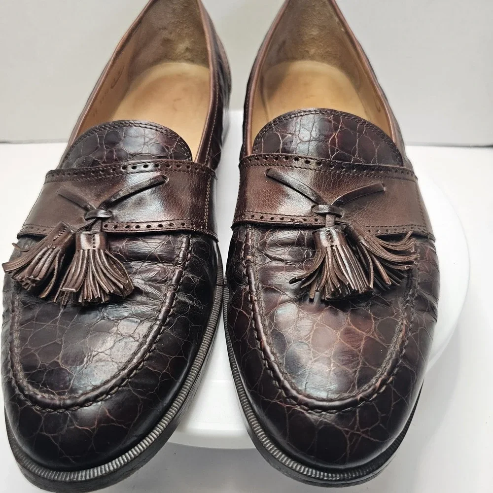 Johnston Murphy Tassel‎ Loafers Men's Size 13 N Brown Crocodile Print Italy Made